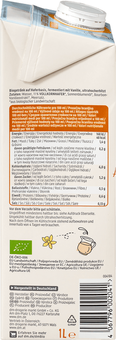 Био овесена напитка с ванилия, 1 l