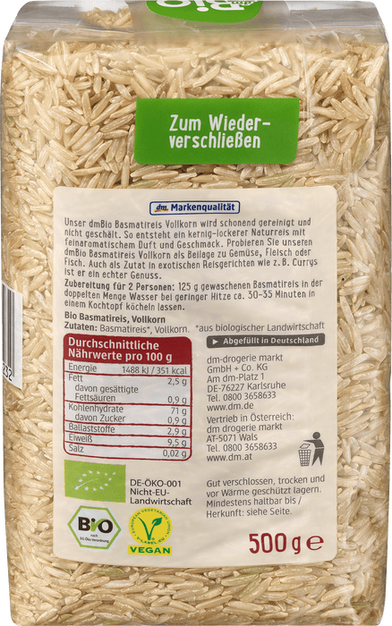 Био пълнозърнест ориз Басмати, 500 g