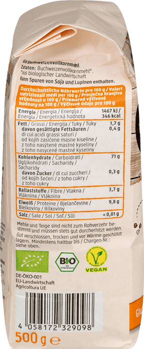Био пълнозърнесто брашно от елда, 500 g
