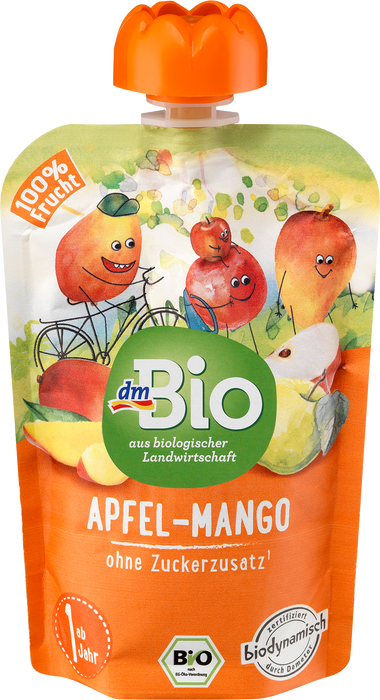 Био плодово пюре от ябълка и манго, 1+г, 100 g