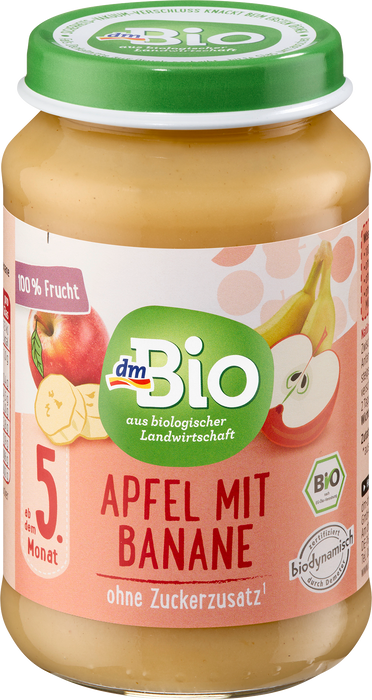 Био плодово пюре от ябълки и банани, 5+м, 190 g