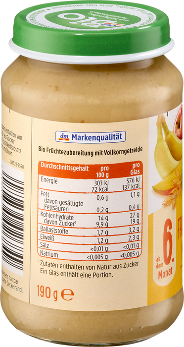 Био Плодово пюре с пълнозърнести ядки, 6+м, 190 g
