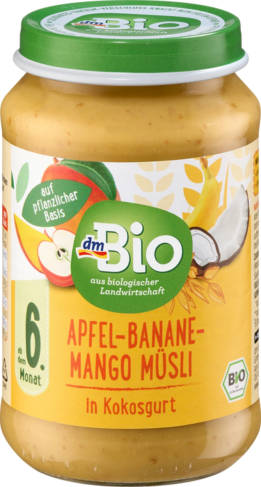 Био плодово - зърнено пюре с ябълка, банан и манго в кокос, 6+м, 190 g