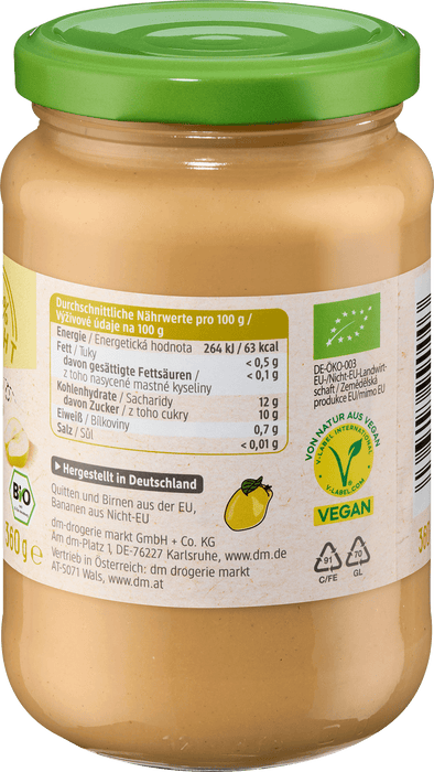 Био пюре от дюли, круши и банани, 360 g