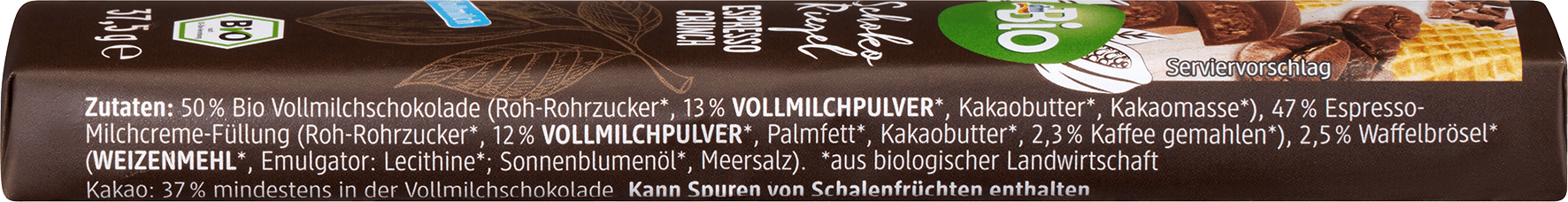 Био шоколадов бар Espresso Crunch, 37,5 g
