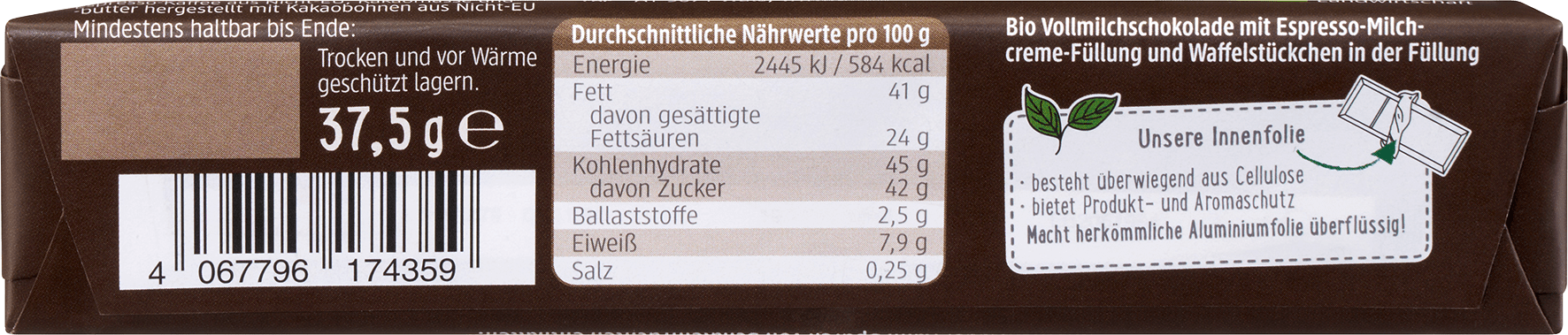 Био шоколадов бар Espresso Crunch, 37,5 g