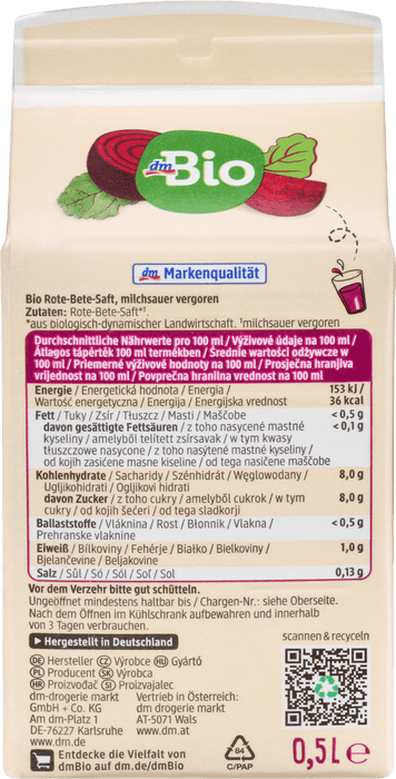 Био сок от червено цвекло, 0,5 l