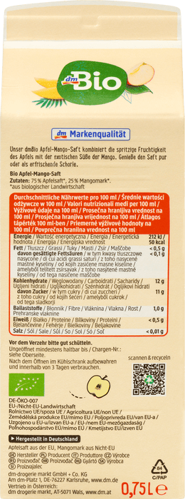 Био сок от ябълка и манго, 750 ml