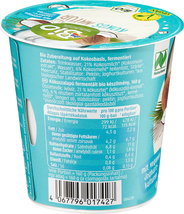 Био веган кисело мляко от кокос Natur, 160 g