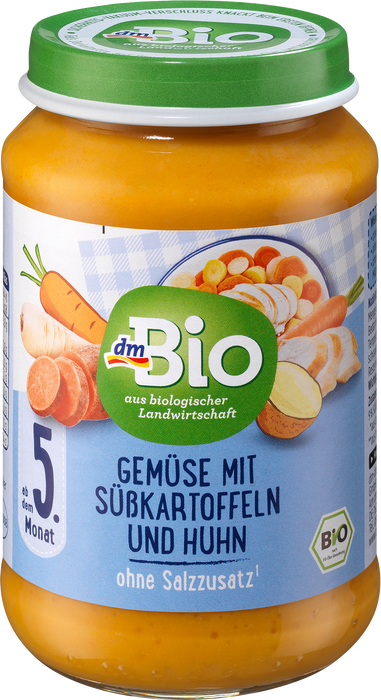 Био зеленчуково пюре със сладки картофи и пилешко, 5+м, 190 g
