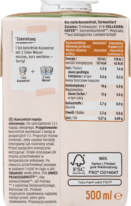 Овесена напитка Pro Climate, концентрат, 500 ml