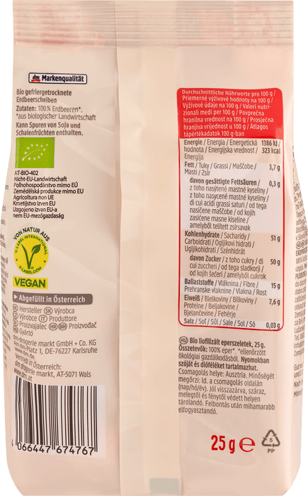 Сушени лиофилизирани плодове, резени ягоди, 25 g