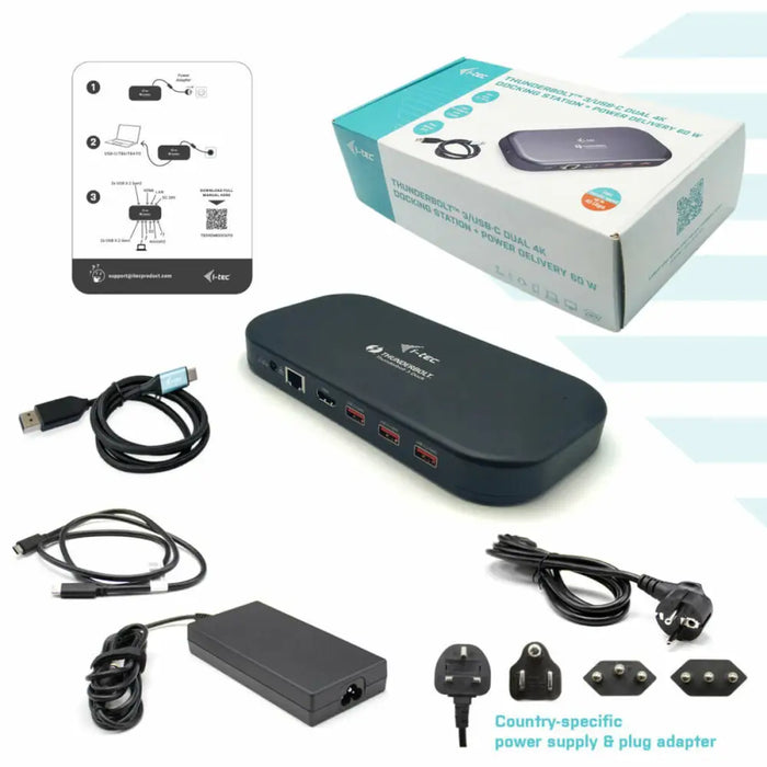 Докинг станция i-Tec TB3HDMIDOCKPD Черен