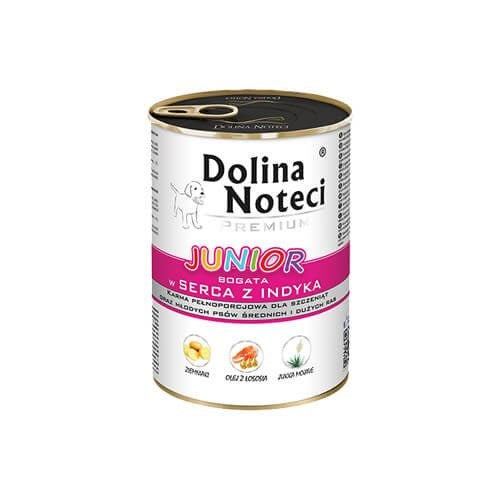 DOLINA NOTECI Premium Junior, богата на пуешки сърца - мокра храна за кученца от средни и големи породи - 400 г