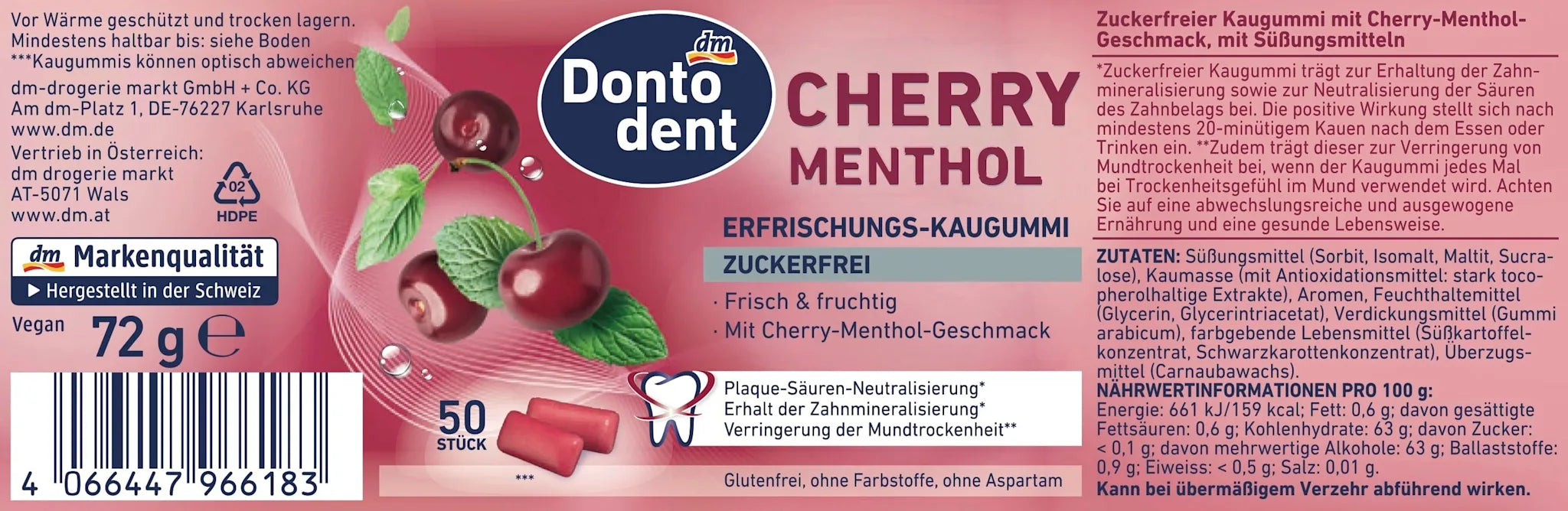 Дъвки Cherry Menthol, 50 бр