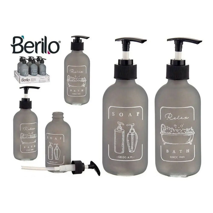 Дозатор за Сапун Berilo Черен Сив Cтъкло полипропилен 250 ml