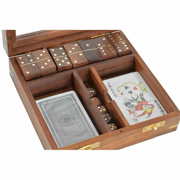Дървена Игра DKD Home Decor Sheesham Кафяв Златен 17 x 17 x