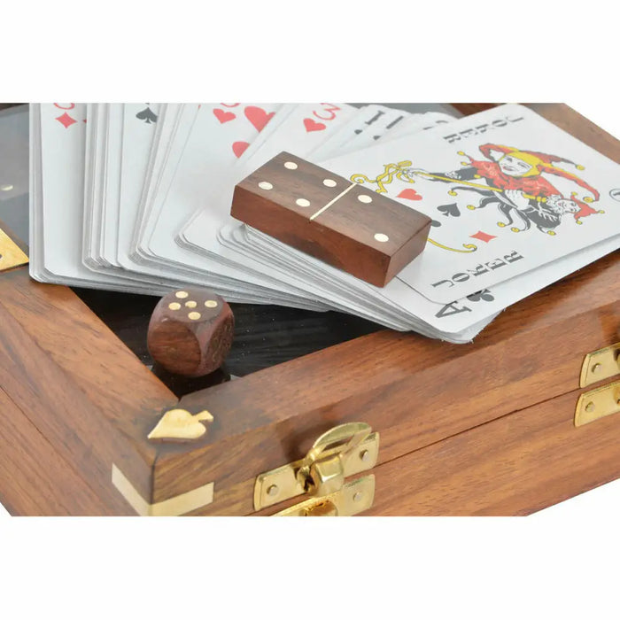 Дървена Игра DKD Home Decor Sheesham Кафяв Златен 17 x 17 x