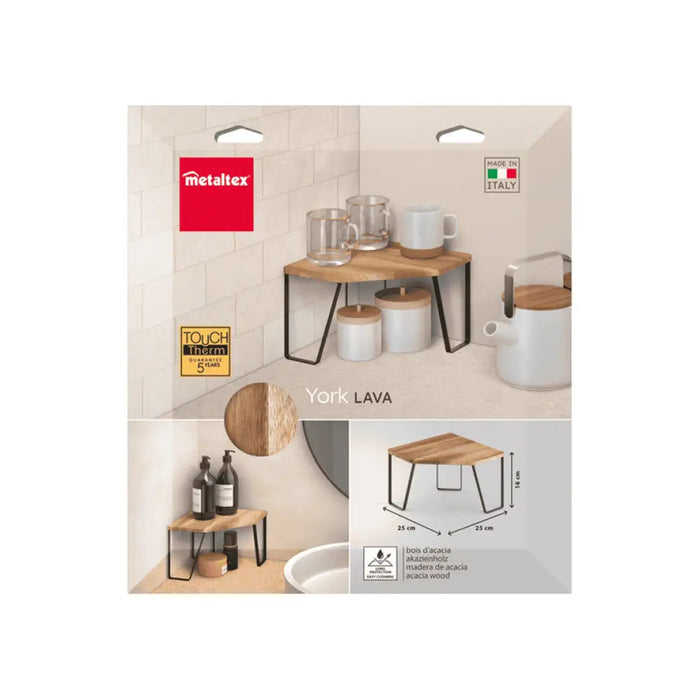 ДЪРВЕНА ЪГЛОВА ЕТАЖЕРКА METALTEX YORK