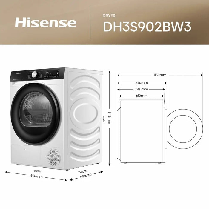 Dryer Hisense DH3S902BW3 9 kg