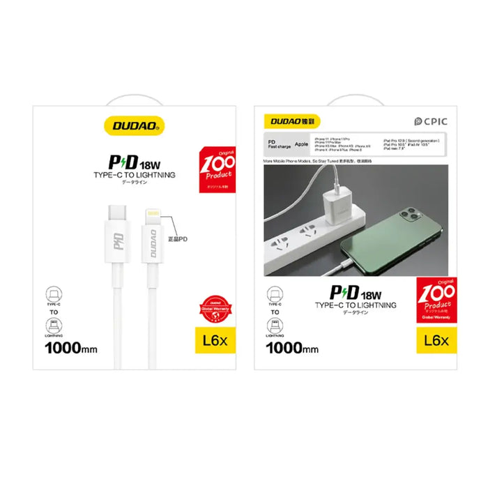 Dudao L6X USB-C - Lightning PD 20W 1m кабел - бял