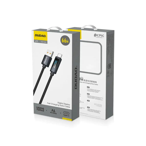 Dudao L7T USB-A - USB-C 66W кабел с LED дисплей 1m - черен