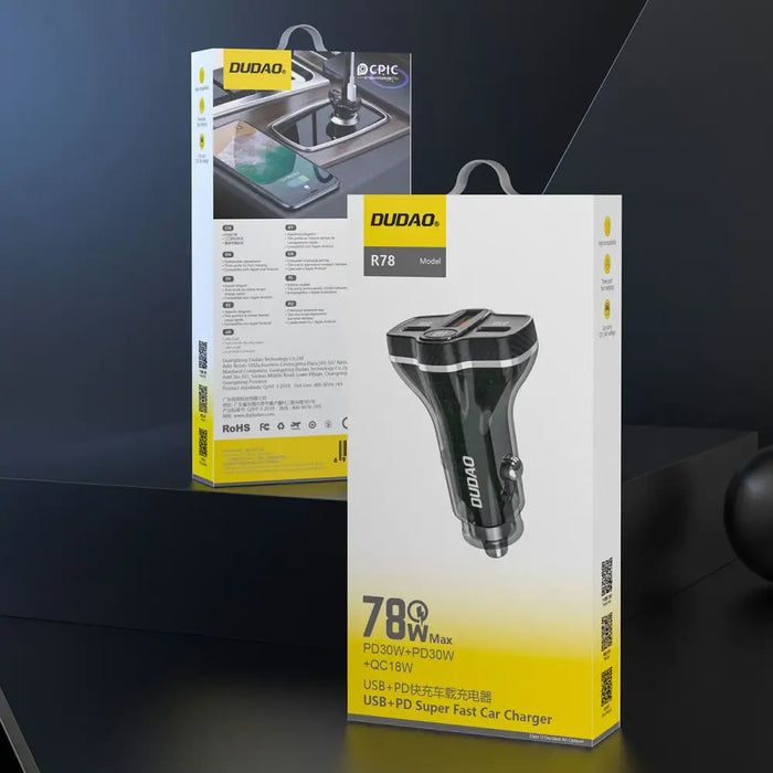 Dudao R78 78W зарядно за кола USB-C PD / 2xUSB-A QC - черно
