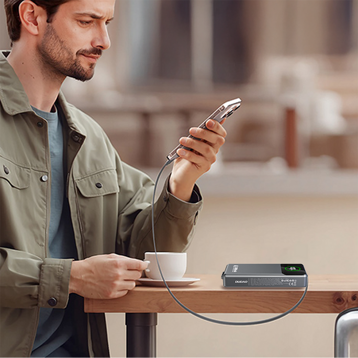 Външна батерия Dudao K31 Pro 45W 20000mAh с вграден прибиращ се USB-C кабел - сива