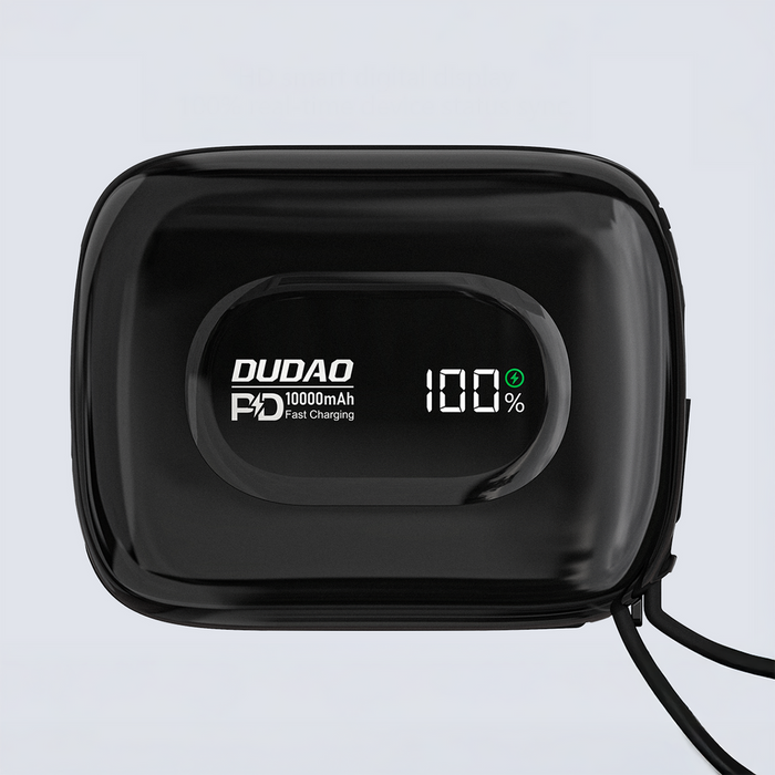 Външна батерия Dudao K32 10000 mAh с вграден USB-C/Lightning кабел - черна