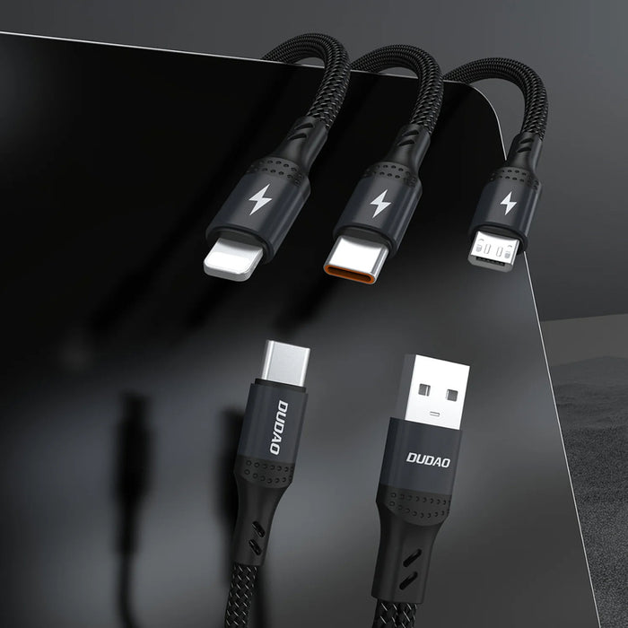 Кабел Dudao L3W USB-A/USB-C към Lightning/USB-C/MicroUSB 66W - черен