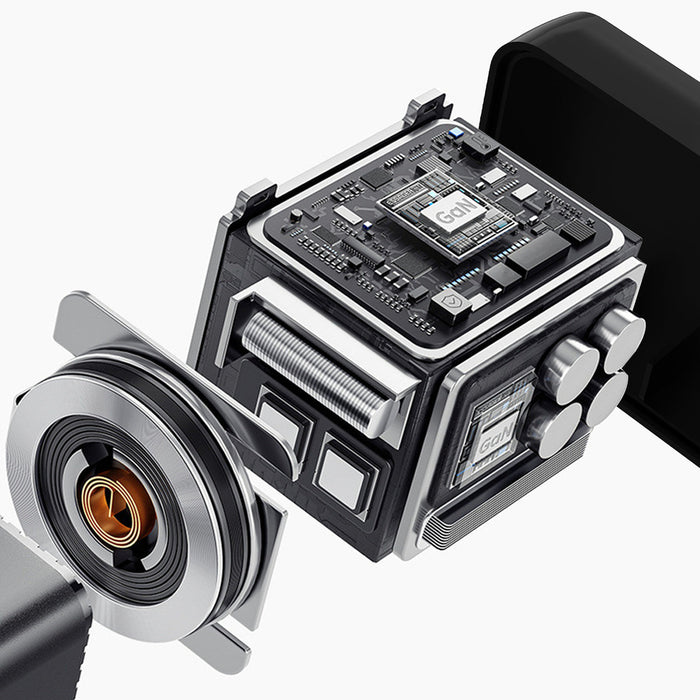 Зарядно за стена Dudao A67EU GaN 67W с вграден прибиращ се USB-C кабел за бързо зареждане - черно