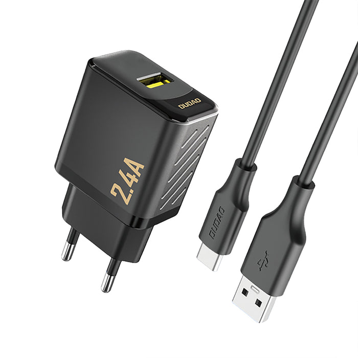 Зарядно за стена Dudao A23TEU 2.4A GaN USB-A с USB-A - USB-C кабел - черно