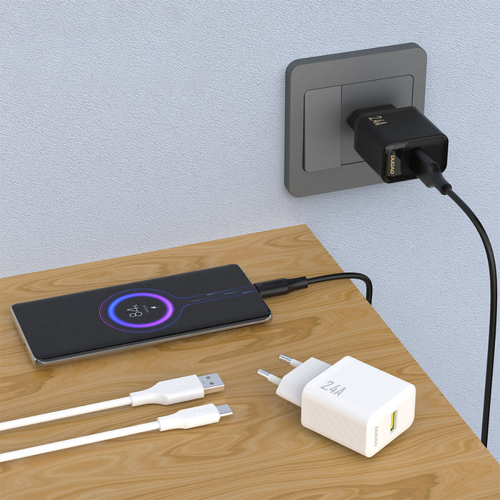 Зарядно за стена Dudao A23TEU 2.4A GaN USB-A с USB-A - USB-C кабел - бяло