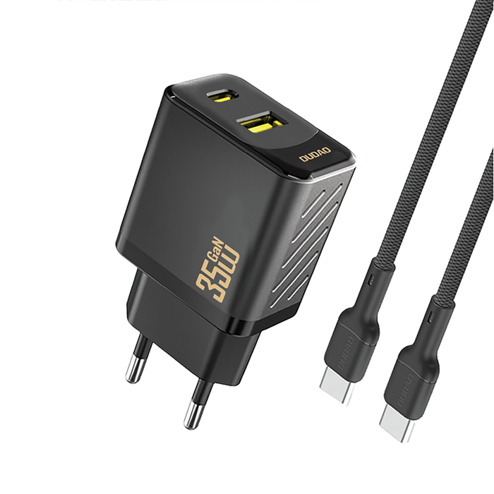 Зарядно за стена Dudao A27MaxCEU PD QC 35W USB-A USB-C с USB-C кабел - черно