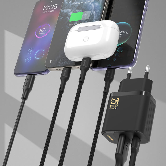 Зарядно за стена Dudao A26TCEU PD QC 25W GaN USB-A USB-C с USB-C кабел - черно