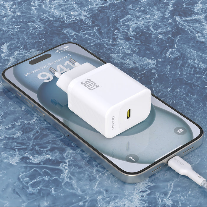 Зарядно за стена Dudao A27PCEU PD 30W GaN USB-C с USB-C кабел - бяло