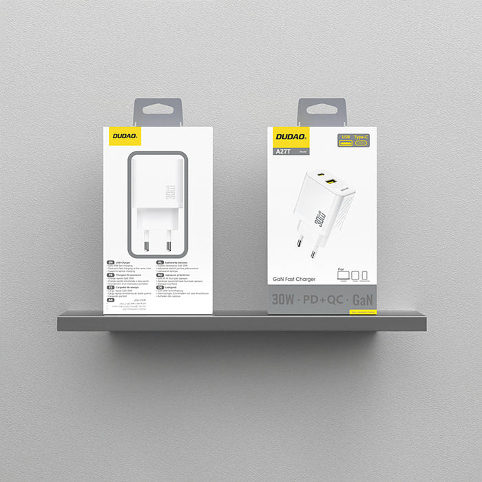 Зарядно за стена Dudao A27TEU PD 30W GaN USB-A USB-C - бяло