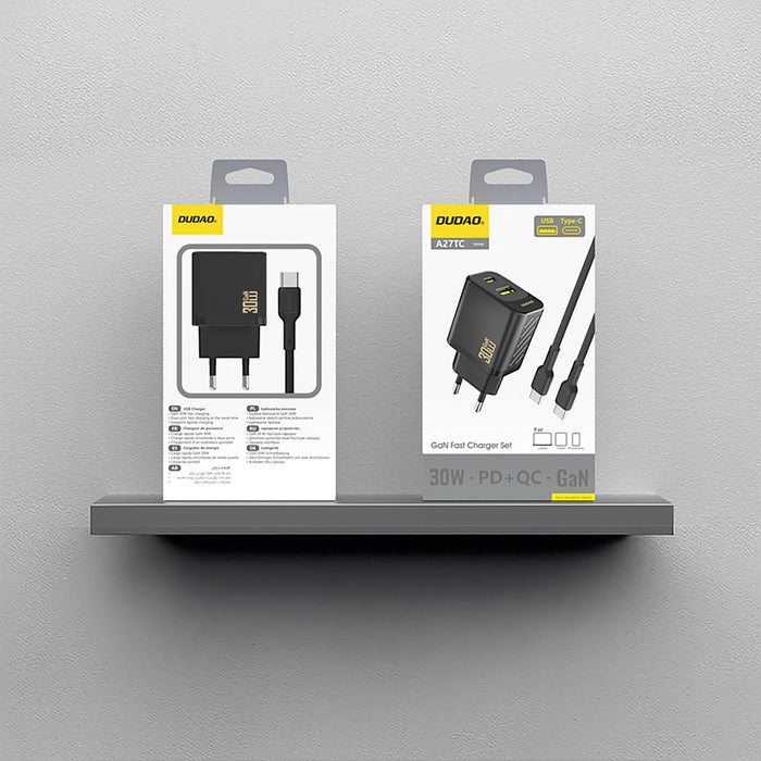 Зарядно за стена Dudao A27TCEU PD 30W GaN USB-A USB-C с USB-C кабел - черно