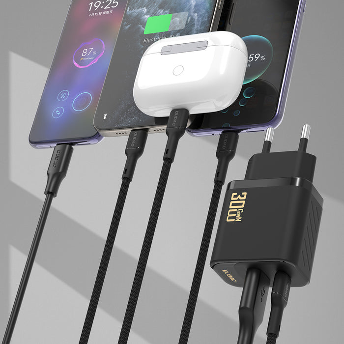 Зарядно за стена Dudao A27TCEU PD 30W GaN USB-A USB-C с USB-C кабел - черно