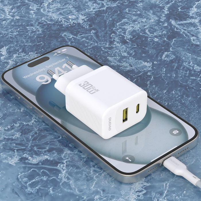 Зарядно за стена Dudao A27TCEU PD 30W GaN USB-A USB-C с USB-C кабел - бяло