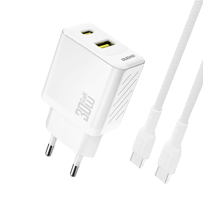 Зарядно за стена Dudao A27TCEU PD 30W GaN USB-A USB-C с USB-C кабел - бяло