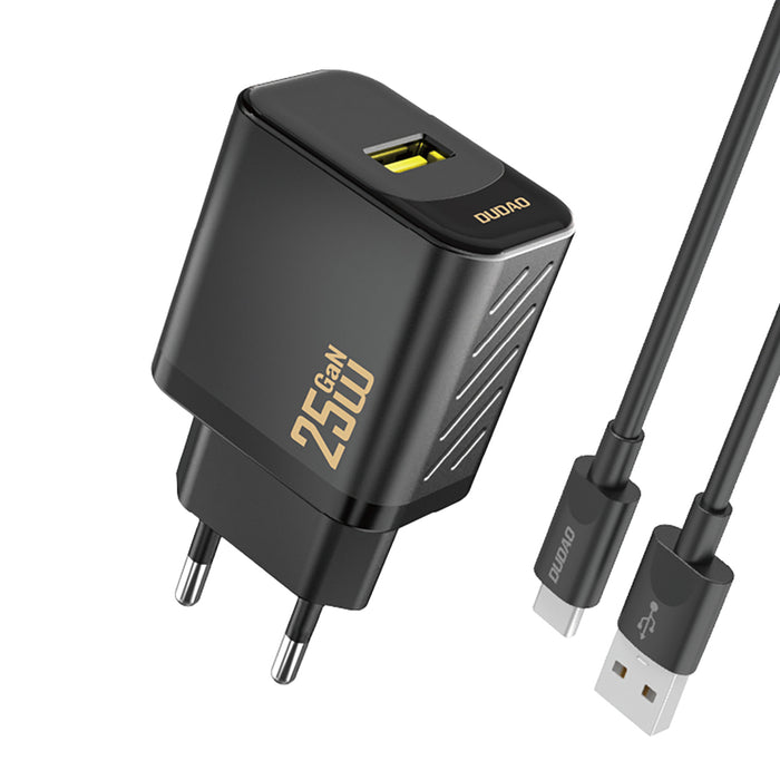 Dudao A27STEU 25W GaN USB-A зарядно за стена с USB-A - USB-C кабел - черно