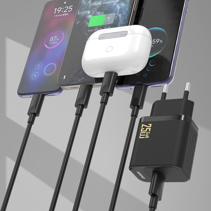 Dudao A27STEU 25W GaN USB-A зарядно за стена с USB-A - USB-C кабел - черно