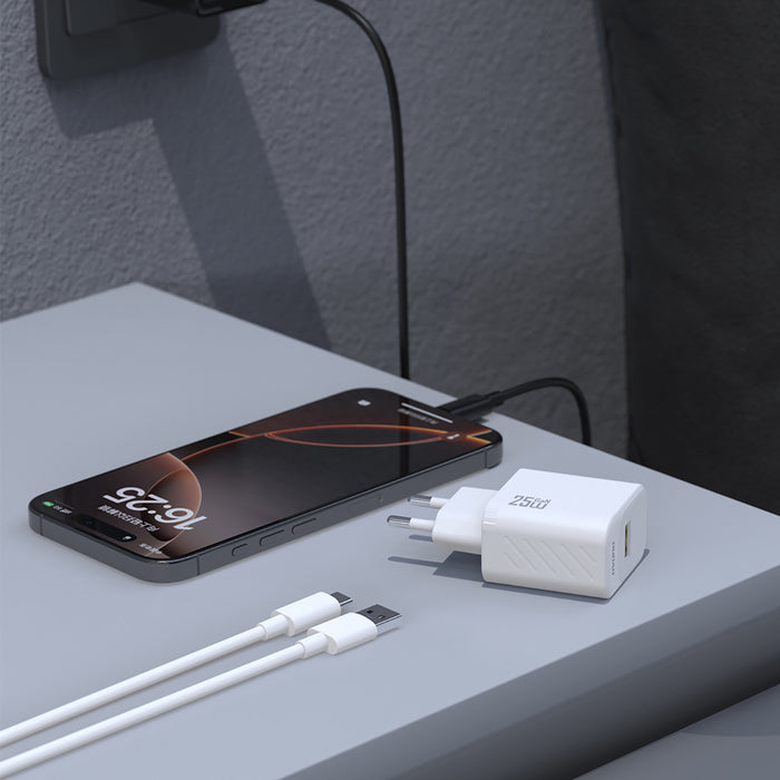 Dudao A27STEU 25W GaN USB-A зарядно за стена с USB-A - USB-C кабел - черно