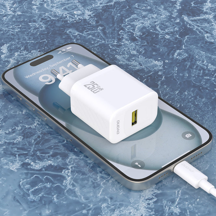 Dudao A27STEU 25W GaN USB-A зарядно за стена с USB-A - USB-C кабел - бяло