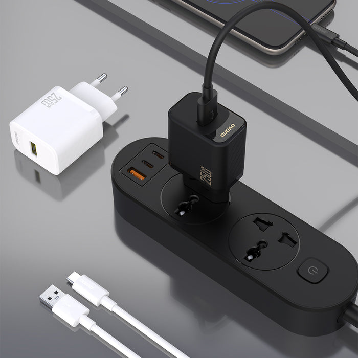 Dudao A27STEU 25W GaN USB-A зарядно за стена с USB-A - USB-C кабел - бяло