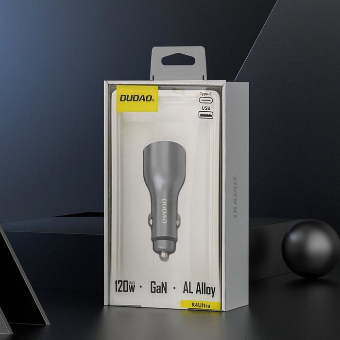 Dudao R4Ultra 120W Power Delivery Бързо зареждане LED зарядно за кола USB-A USB-C - сиво