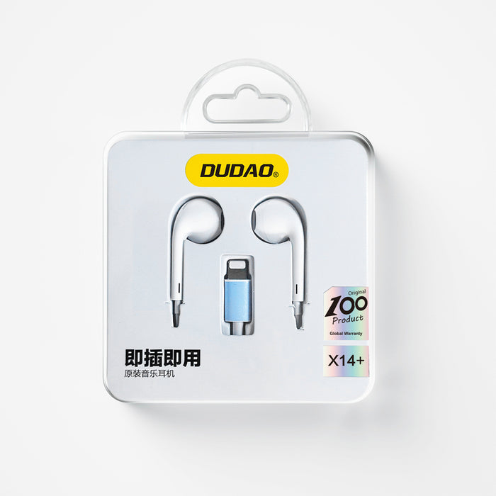 Dudao X14+ кабелни слушалки за уши с Lightning конектор 1.2 м - бели