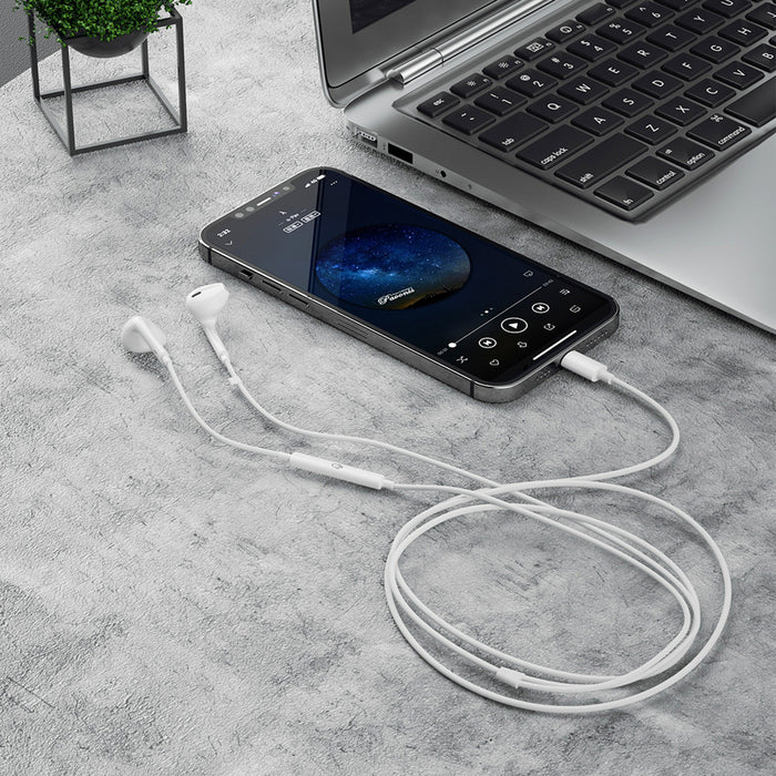 Dudao X14+ кабелни слушалки за уши с Lightning конектор 1.2 м - бели