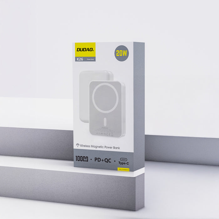 Външна батерия Dudao K26 10000mAh 20W USB-A / USB-C / MagSafe - Бяла